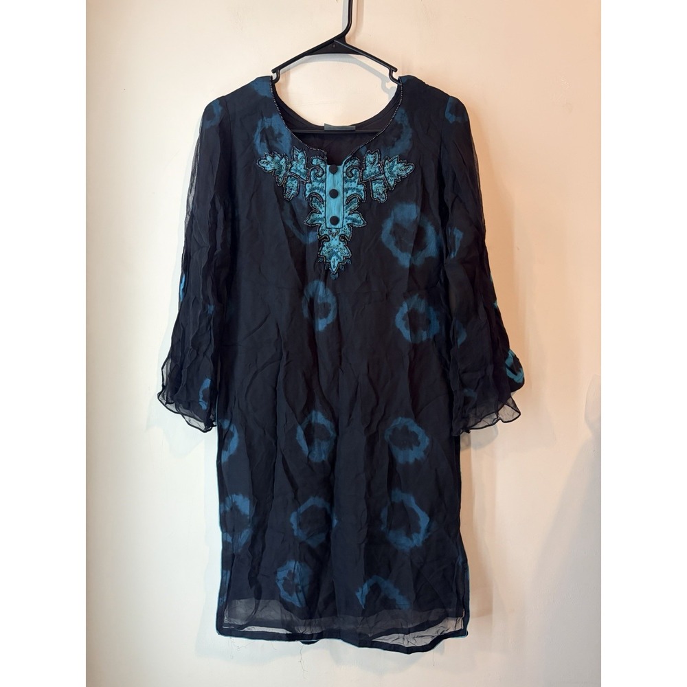 Y2K Collections Beaded Fairy Dress Sheer Overlay Blue Black Size Small Short